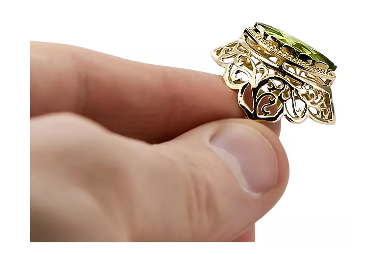 Joyería vintage Anillo Peridoto amarillo Oro amarillo de 14 quilates vrc017y